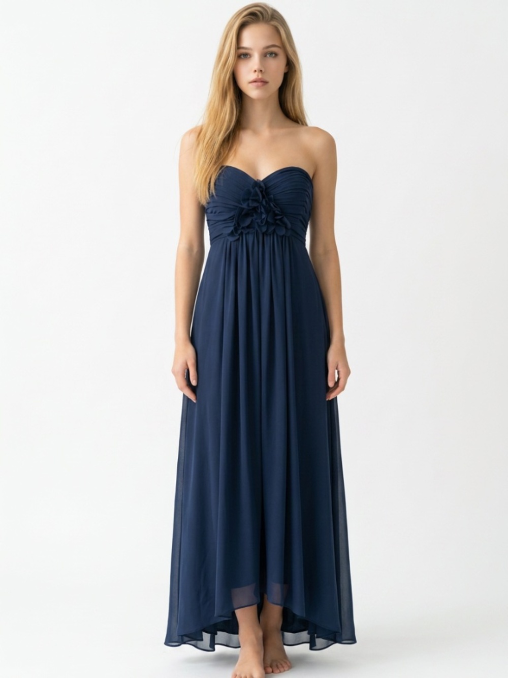 BILL LEVKOFF Navy Strapless Chiffon Bridesmaid Formal Gown Dress Size 14 Straps